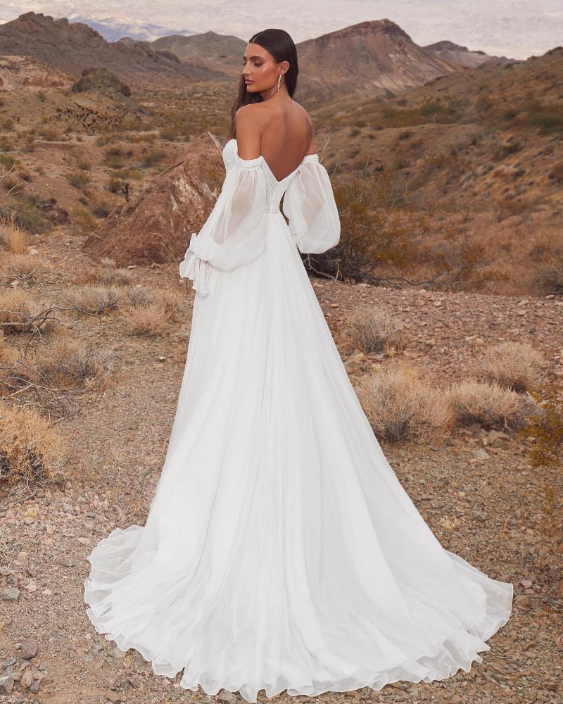 Lp2406 modern minimalist wedding dress with sleeves or strapless neckline3